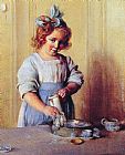 Charles Courtney Curran Washing Dishes Emily and Her Tea Set painting